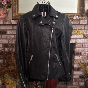 H&M Black Size 6 Motorcycle Faux Leather Zip Up Jacket